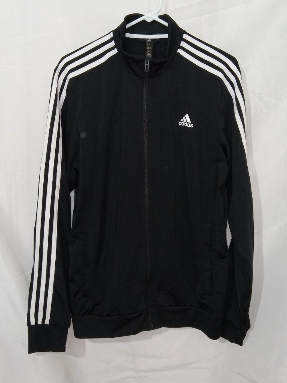 Adidas Track Jacket Mens Medium Full Zip Black White 3 Stripe Performance Logo